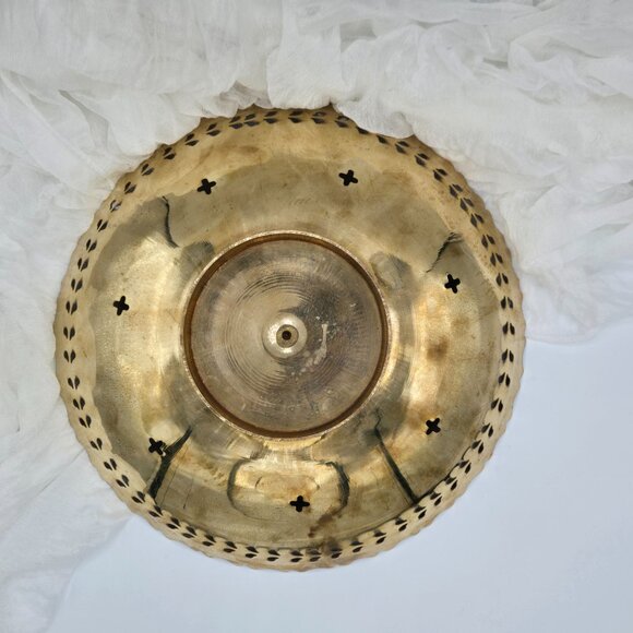 Brass Peacock Bowl Vintage Ornate Shallow Pedestal Fruit Tray Entryway Catchall - Picture 8 of 8